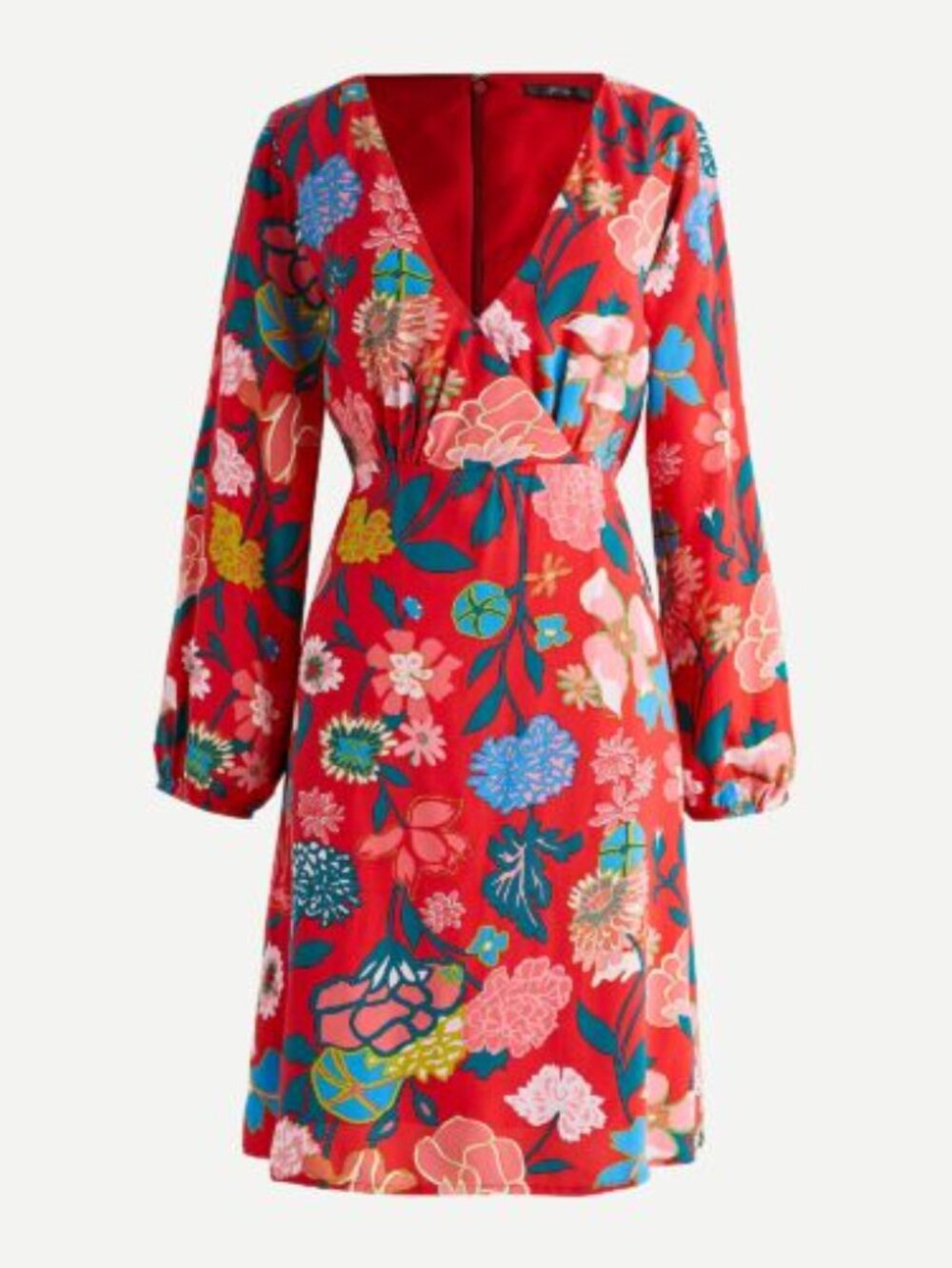 J crew Women’s V-Neck Red Floral Mini Dress Long Sleeve Sz 2
